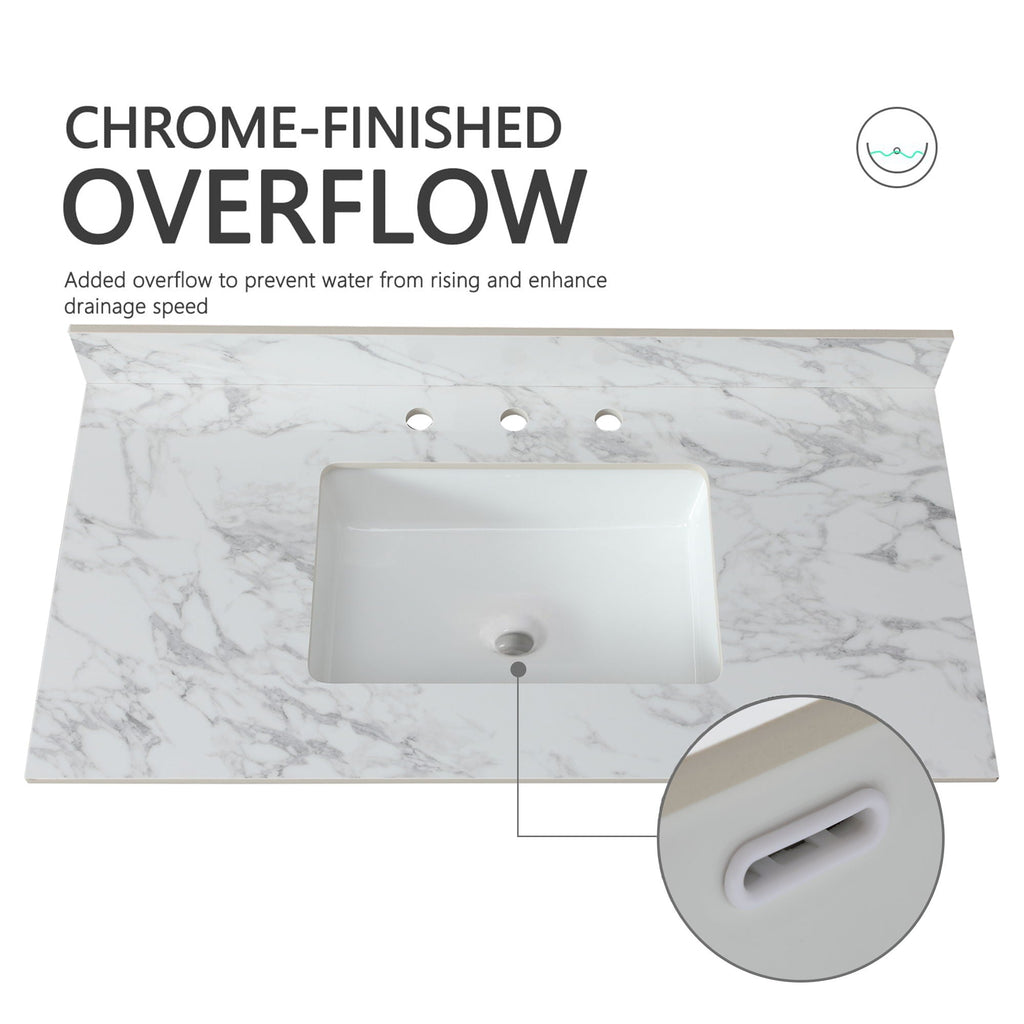 Elegant Sintered Stone Bathroom Vanity Top with Rectangular Undermount Ceramic Sink - White