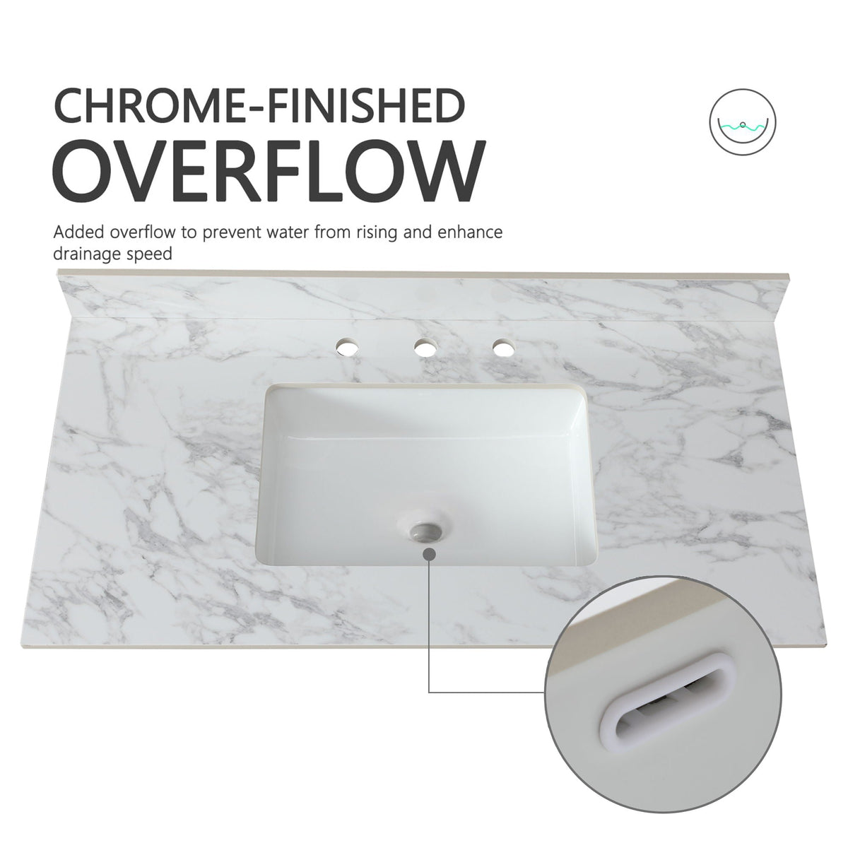 Elegant Sintered Stone Bathroom Vanity Top with Rectangular Undermount Ceramic Sink - White