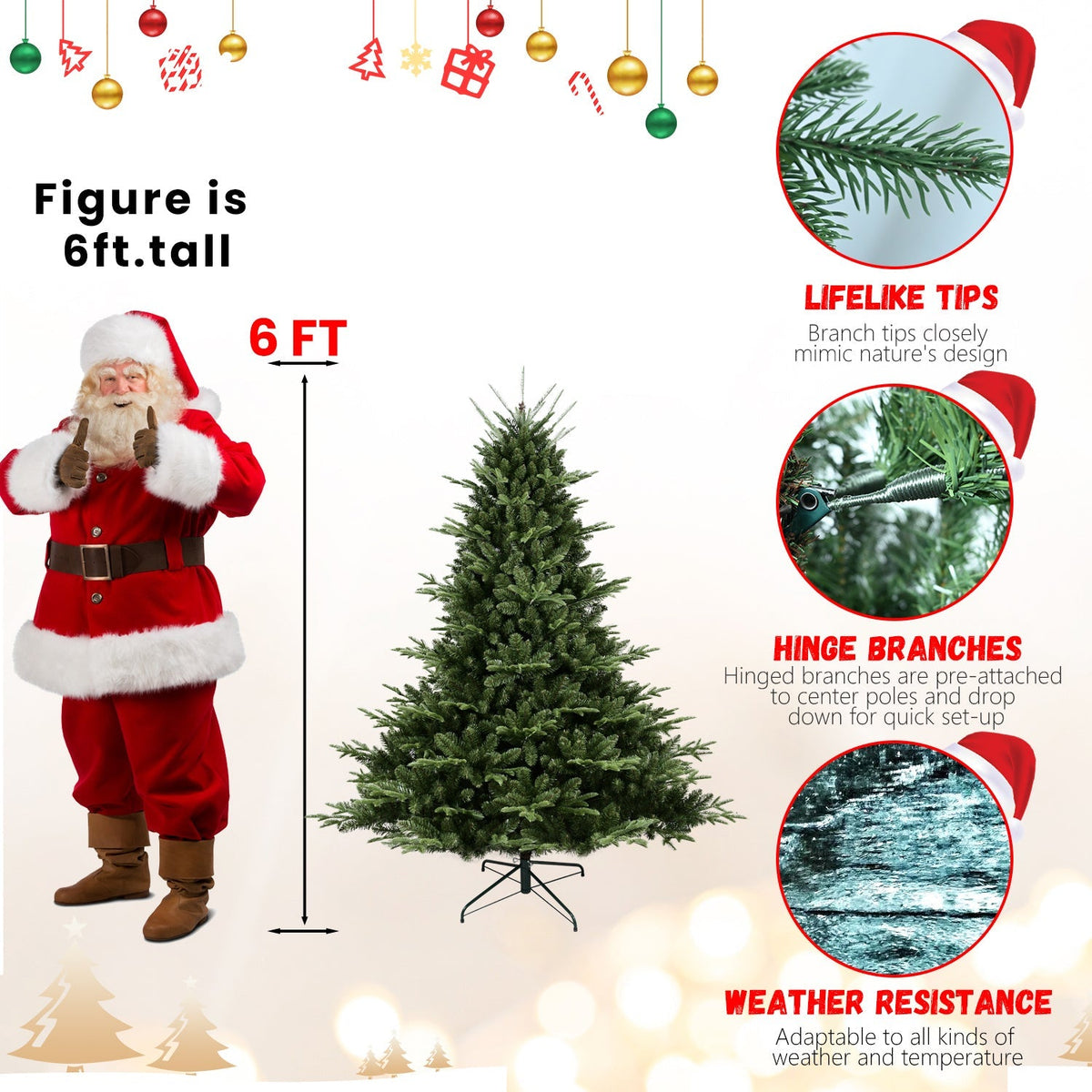 Full-Shaped 6 Ft Christmas Tree with 1673 PE/PVC Tips - Green