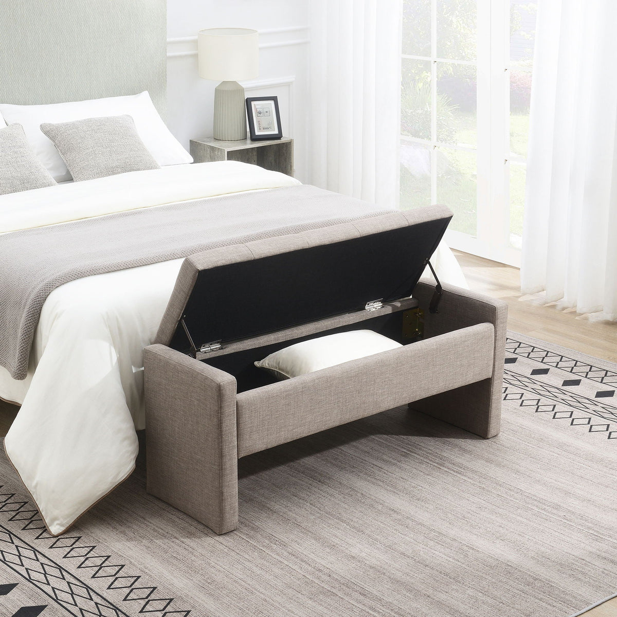 Modern Upholstered Large Bed End Bench with Hidden Storage - Multiple Colors