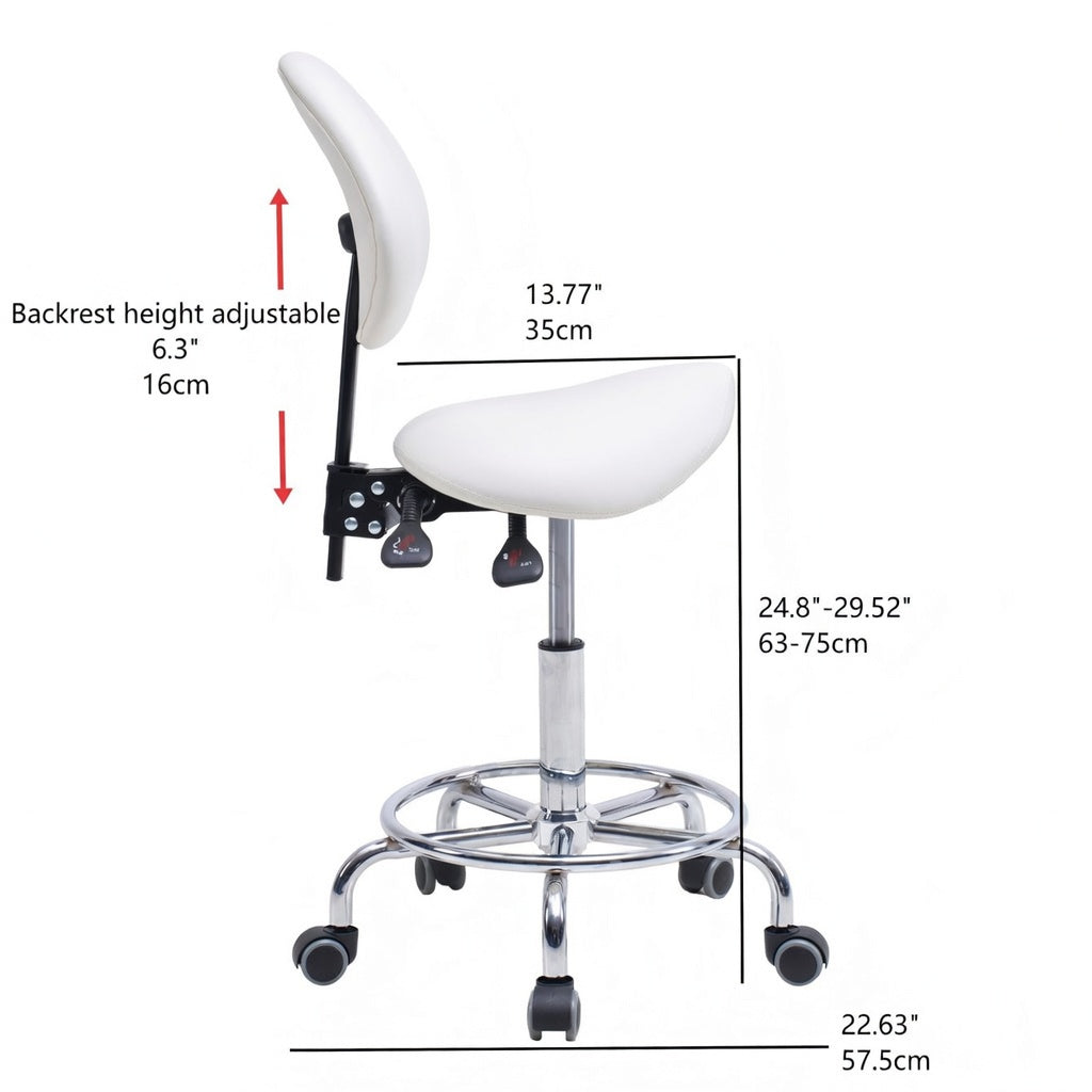 Saddle Stool Chair with Backrest - Ergonomic Support - White