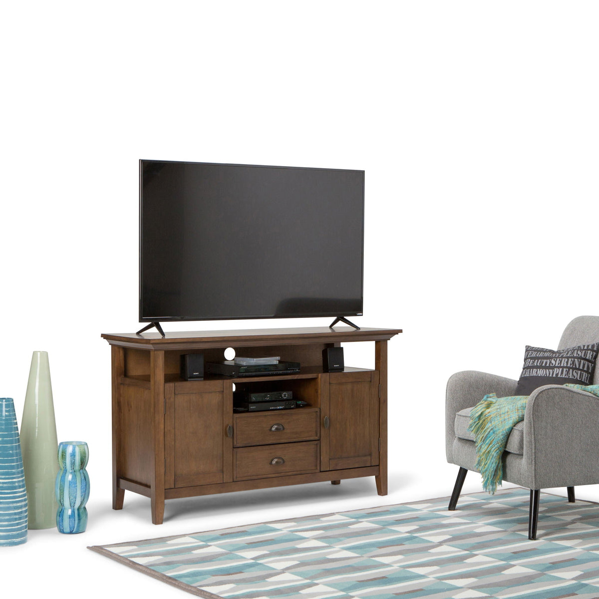 Tall TV Media Stand with Adjustable Storage - Rustic Natural Aged Brown