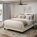 King Size Bed Frame with Upholstered Teddy Velvet Headboard - White