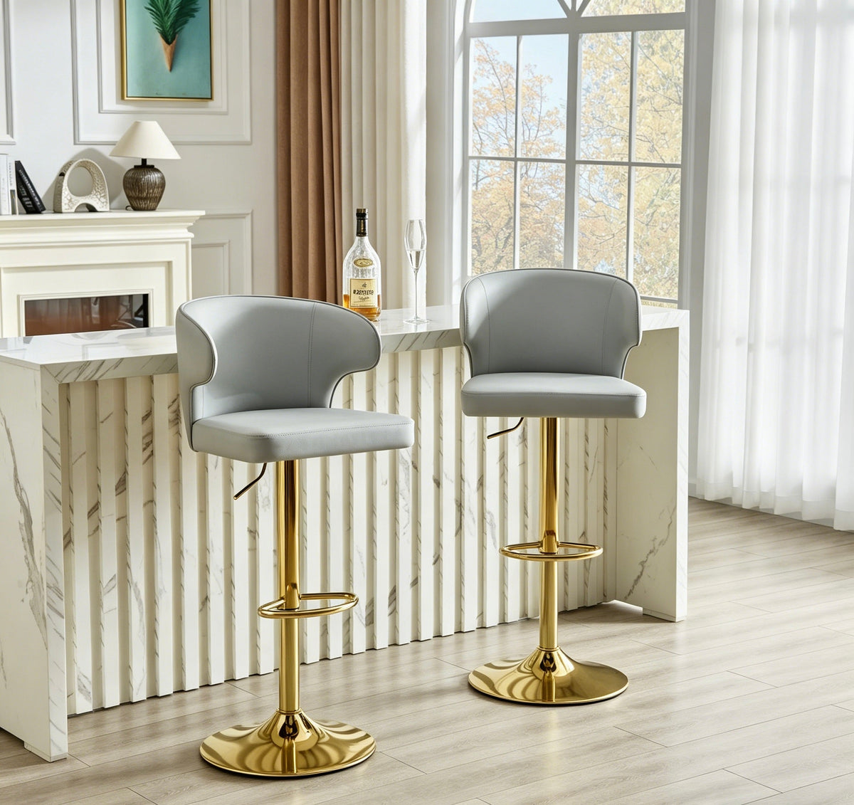 Modern Rotating Adjustable Bar Chair Set with 360° Swivel - Grey
