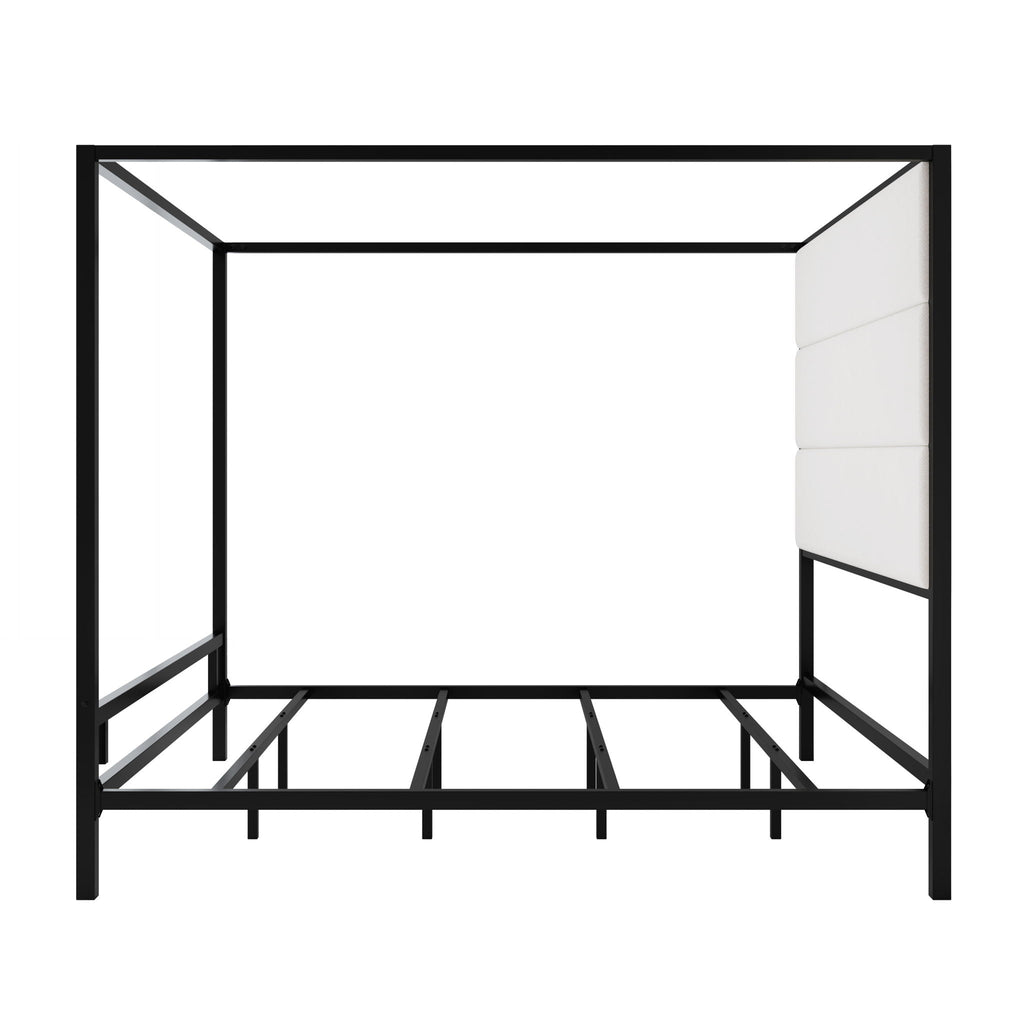 Canopy Bed With Tall Upholstered Headboard - 4 Poster Frame - Gold or Black