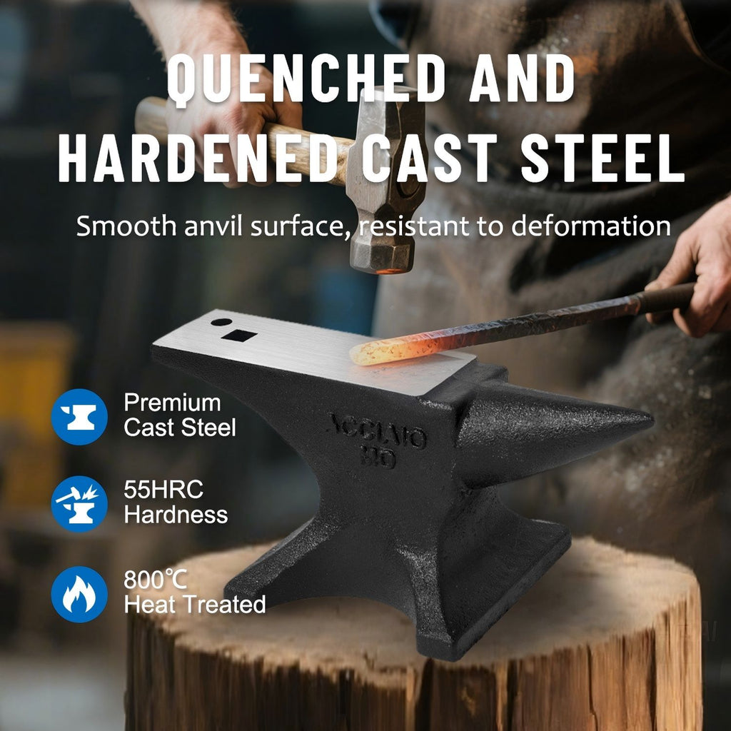 Single Horn Anvil with Robust Cast Steel Construction - Black