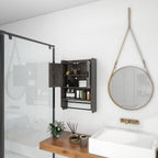 Bathroom Wall Cabinet with Adjustable Shelf, Towel Bar and Paper Holder - Grey