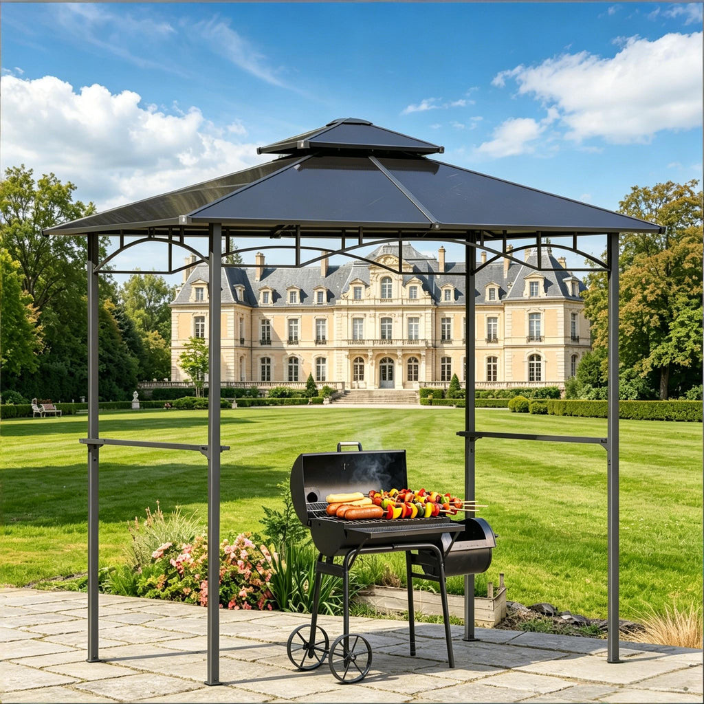 Outdoor BBQ Canopy Grill Gazebo with Steel Frame - Brown