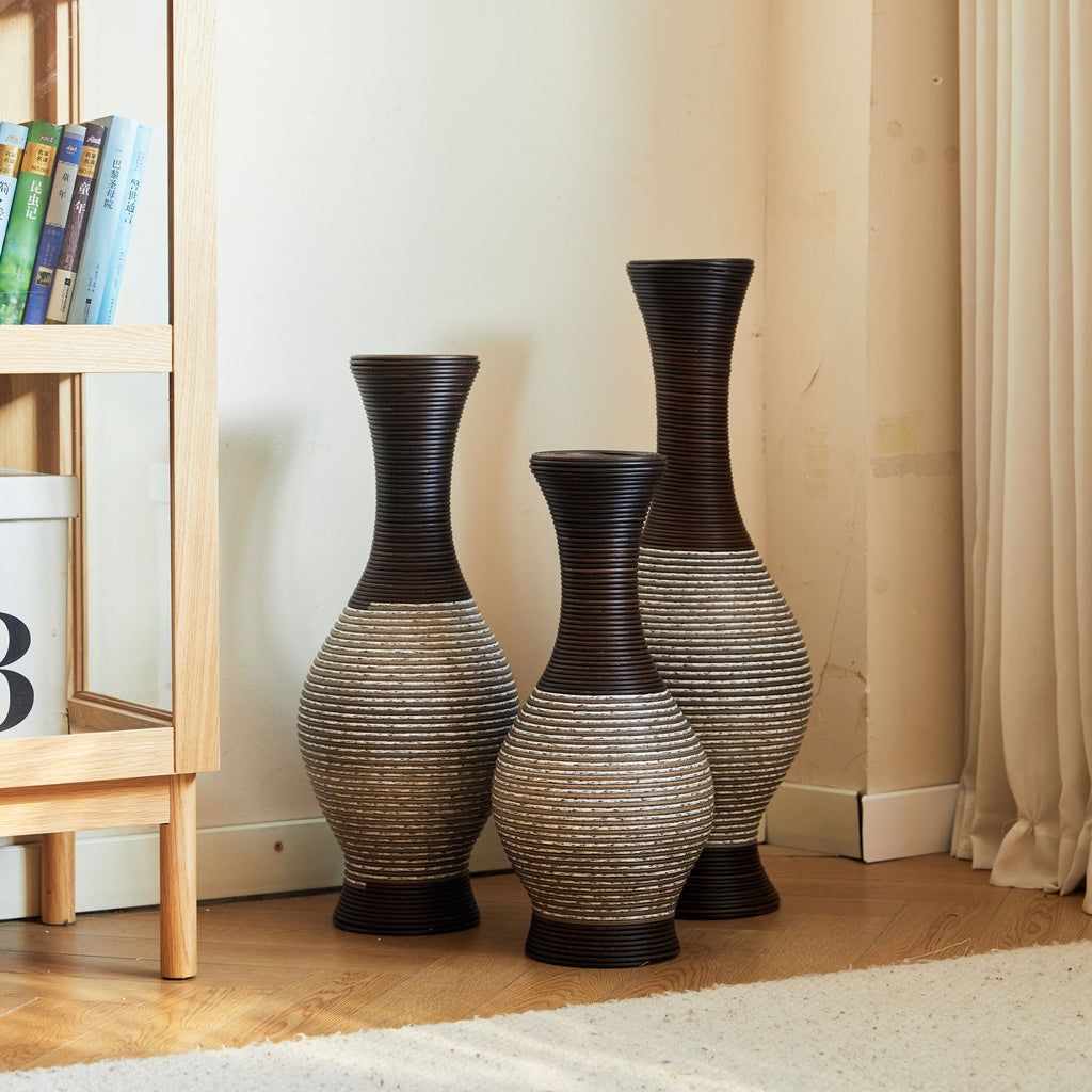 Tall Designer Floor Vase with Elegant 2 Tone - White or Dark Brown