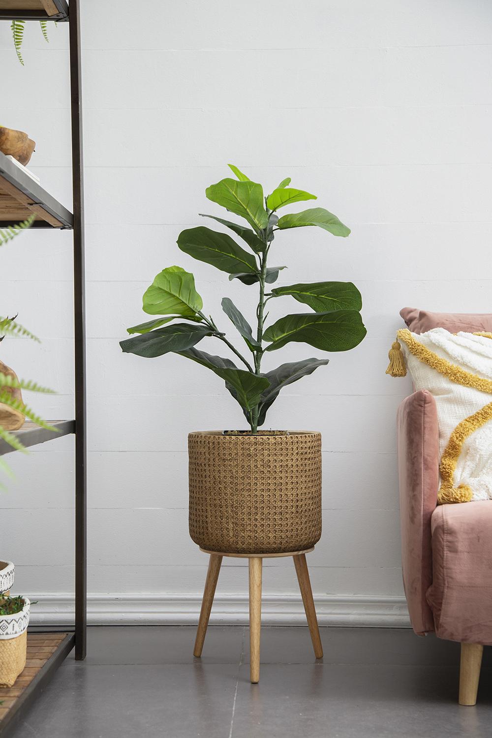 35" Artificial Fiddle-Leaf Fig Potted Plant with Realistic Green Leaves - Green