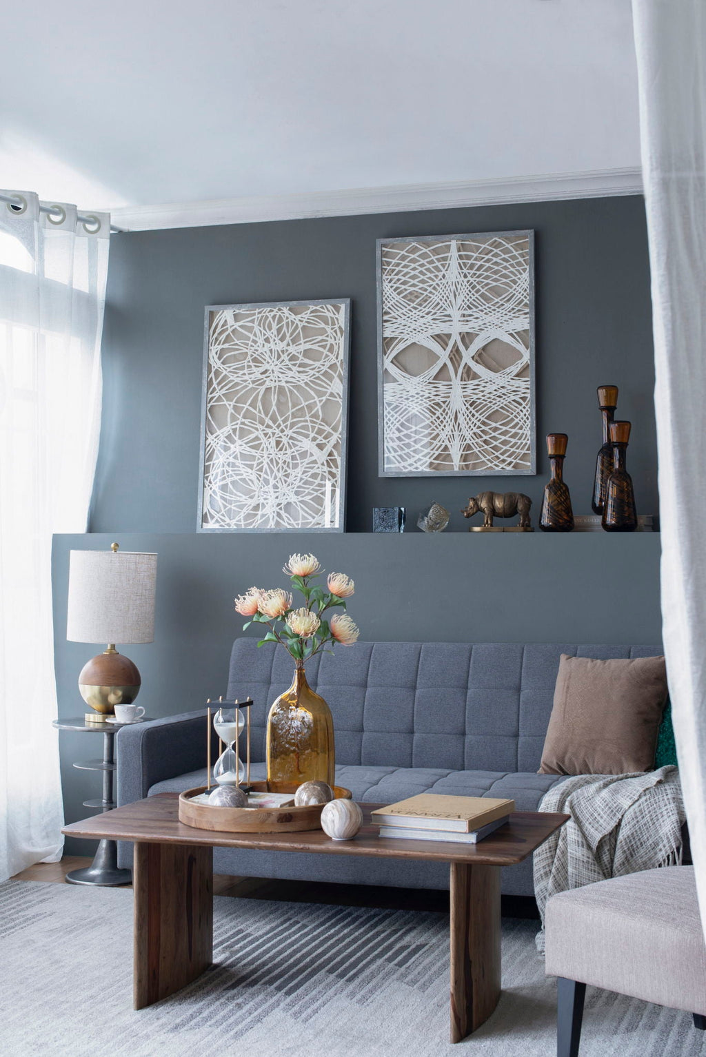 Leaf Shadow Box Wall Decor Set with Intricate Paper Design - White / Gray