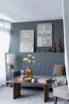 Leaf Shadow Box Wall Decor Set with Intricate Paper Design - White / Gray