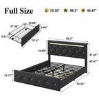 Upholstered Storage Bed Frame with LED Lights and Drawers – White or Black