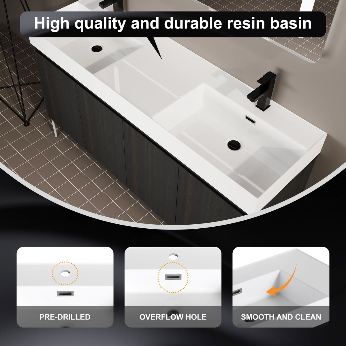 Freestanding Bathroom Vanity With Resin Sink And Storage Cabinet