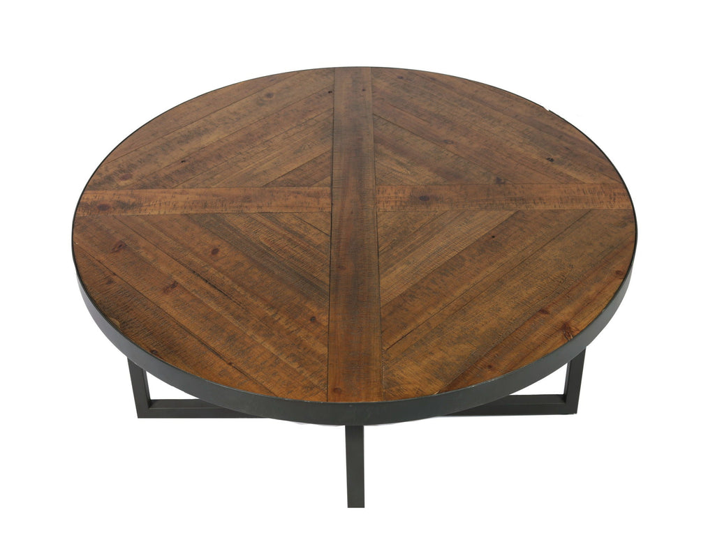 Round Solid Wood Coffee Table with Easy Assembly - Light Brown