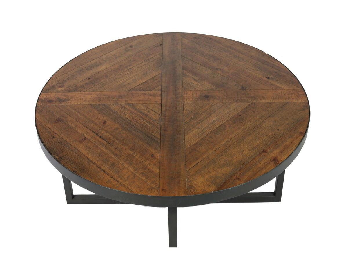 Round Solid Wood Coffee Table with Easy Assembly - Light Brown