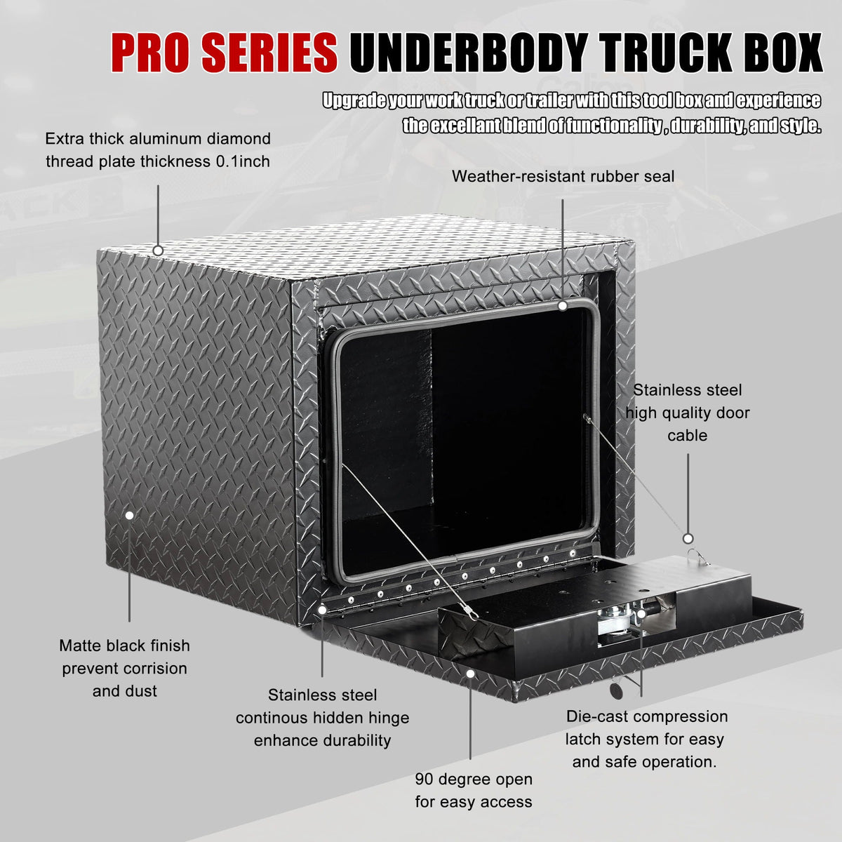 Pro Series Underbody Truck Tool Box with Waterproof Storage - Black