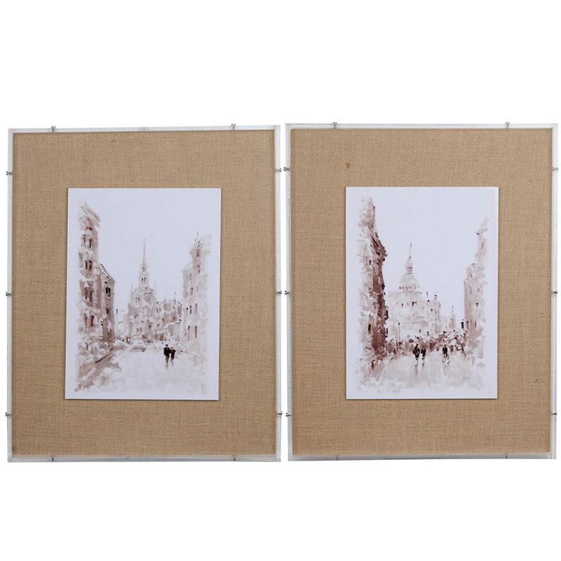 European Cities Watercolor Framed Prints with MDF & Acrylic Frame - Brown