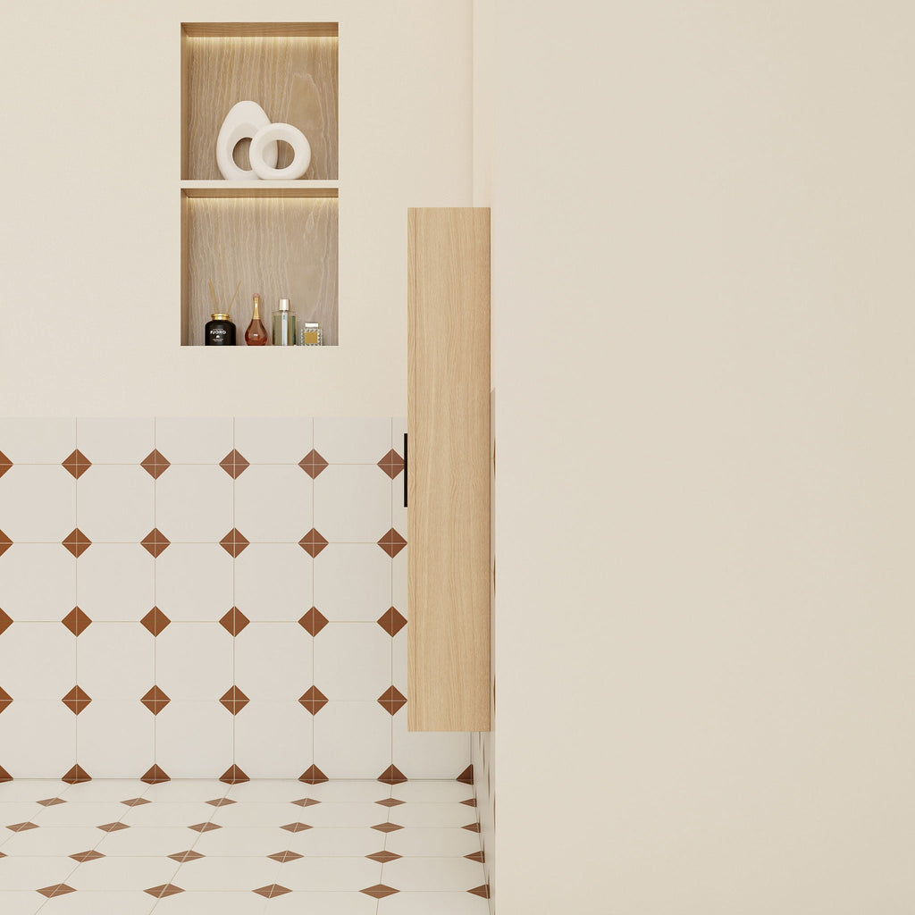 Tall Floating Bathroom Side Cabinet with Adjustable Shelving - Light Oak
