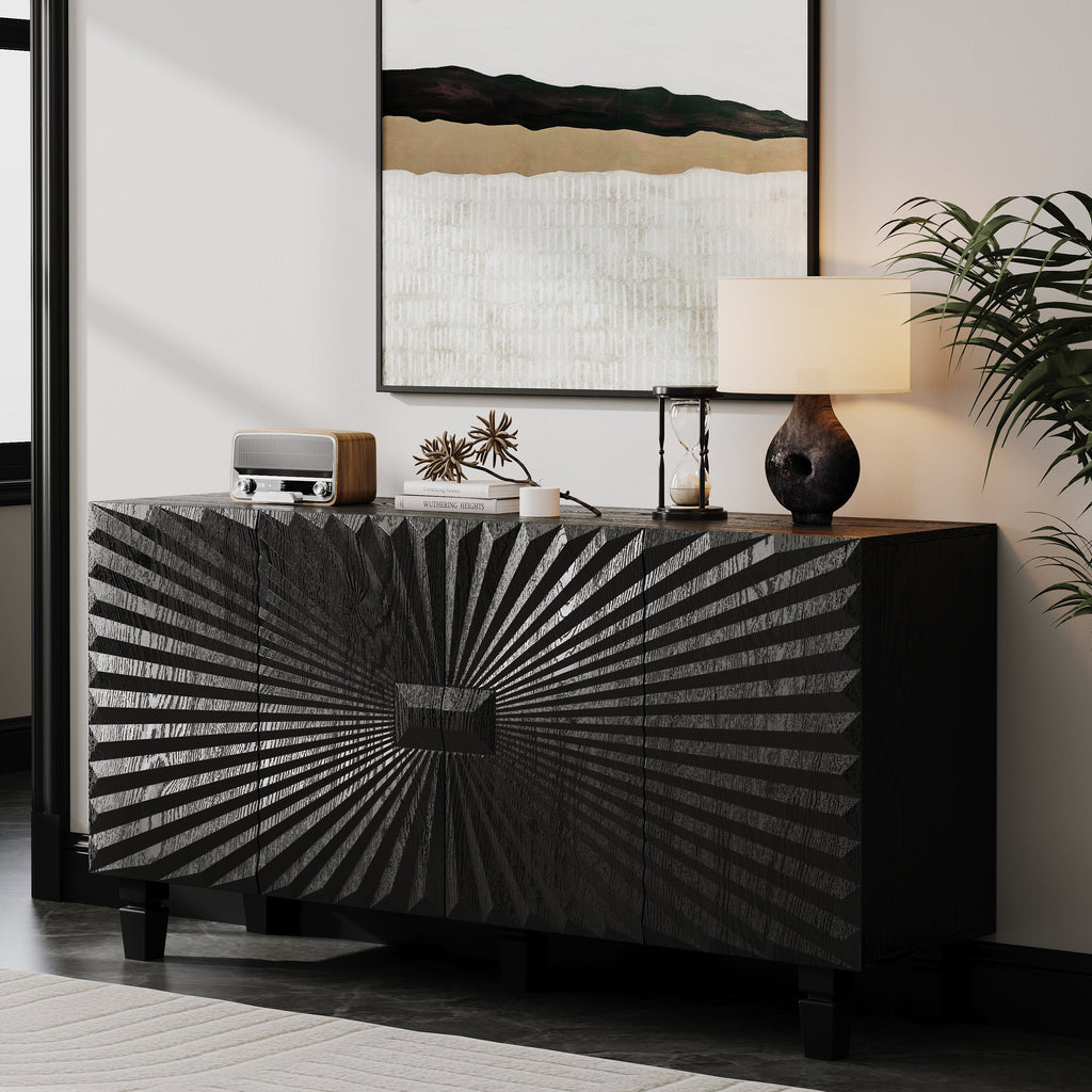 59'' Modern Buffet Sideboard with Sunburst Doors - Black