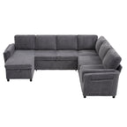 Convertible U-Shaped Sectional Sofa Bed with USB Ports and Storage – Black, Dark Gray, Blue
