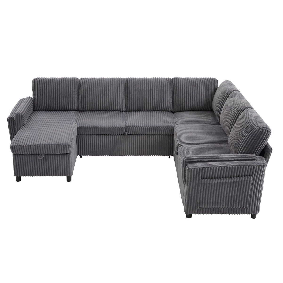 Convertible U-Shaped Sectional Sofa Bed with USB Ports and Storage – Black, Dark Gray, Blue