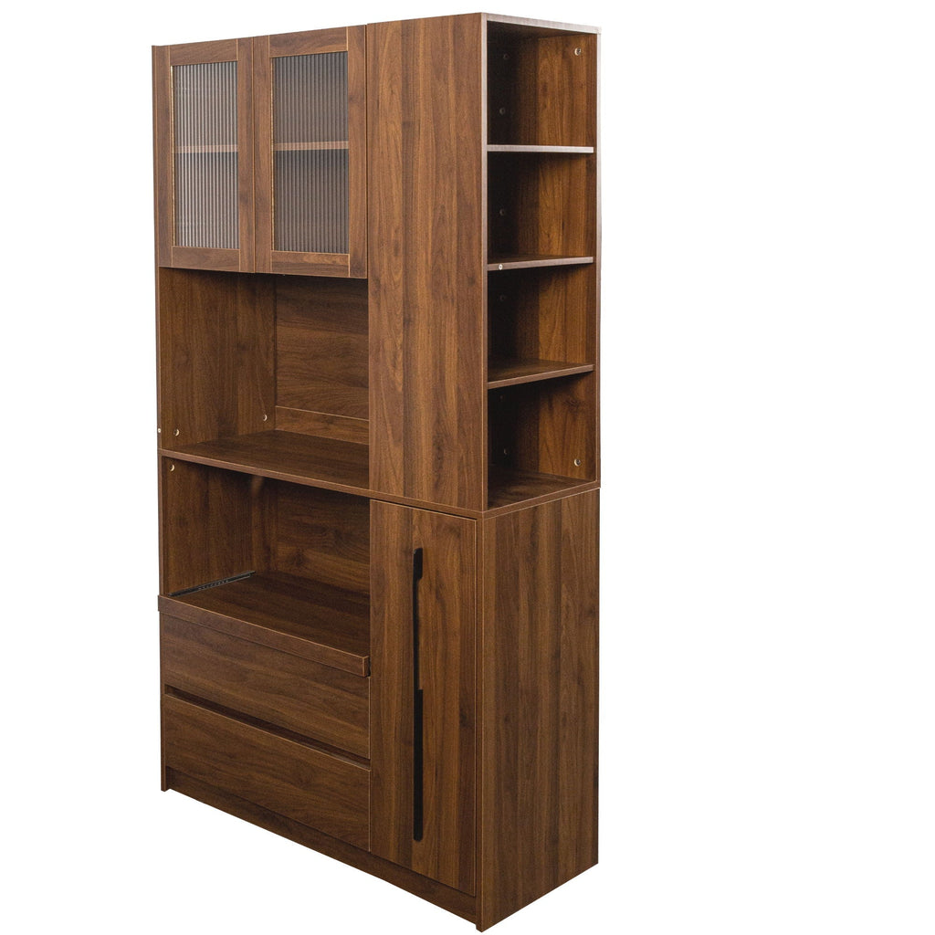 Tall Kitchen Pantry Cabinet with 4 Tier Side Shelf - Walnut