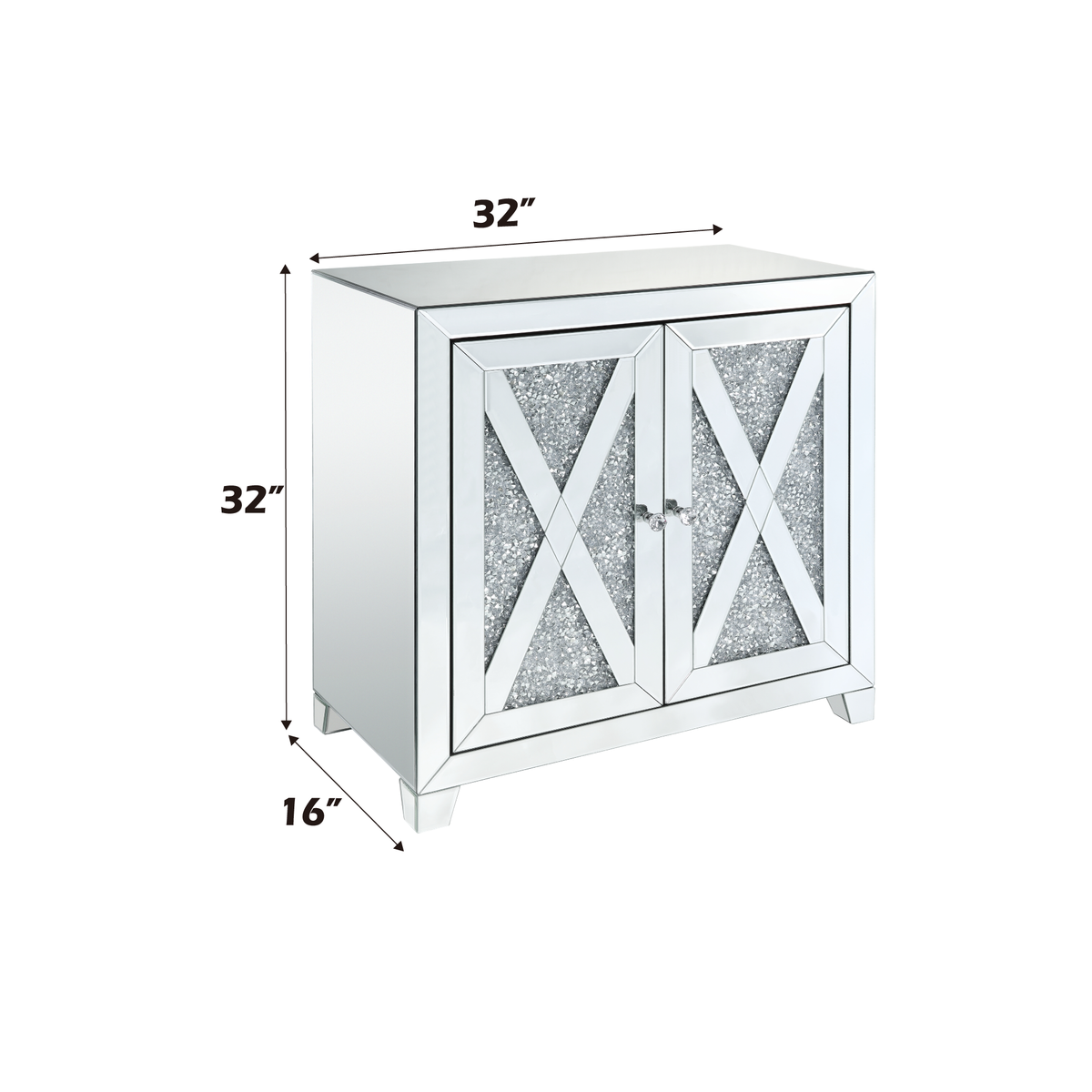Mirrored Console Cabinet with Faux Diamond Inlay - Silver