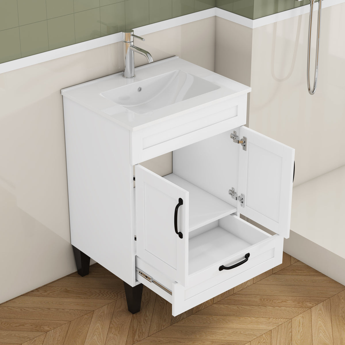 24-Inch Bathroom Vanity with Sink Combo with Ample Storage - White/Particle Board