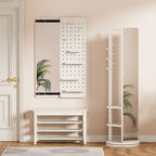 Full Length Wall Mounted Mirror with Shelf and Hook - Dark Brown, White, or Light Brown