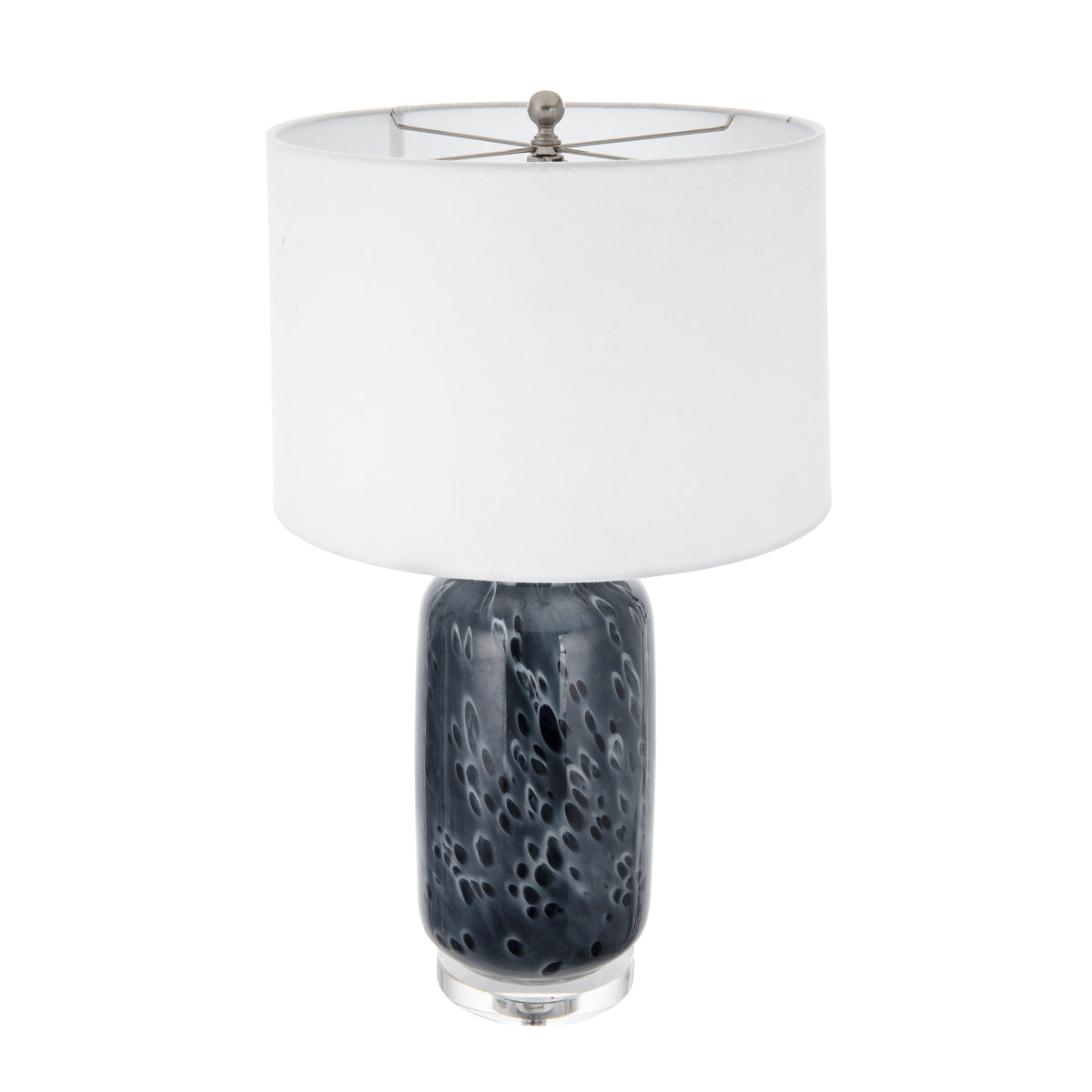 Ellis Glass Table Lamp with Blue Base and Linen Shade