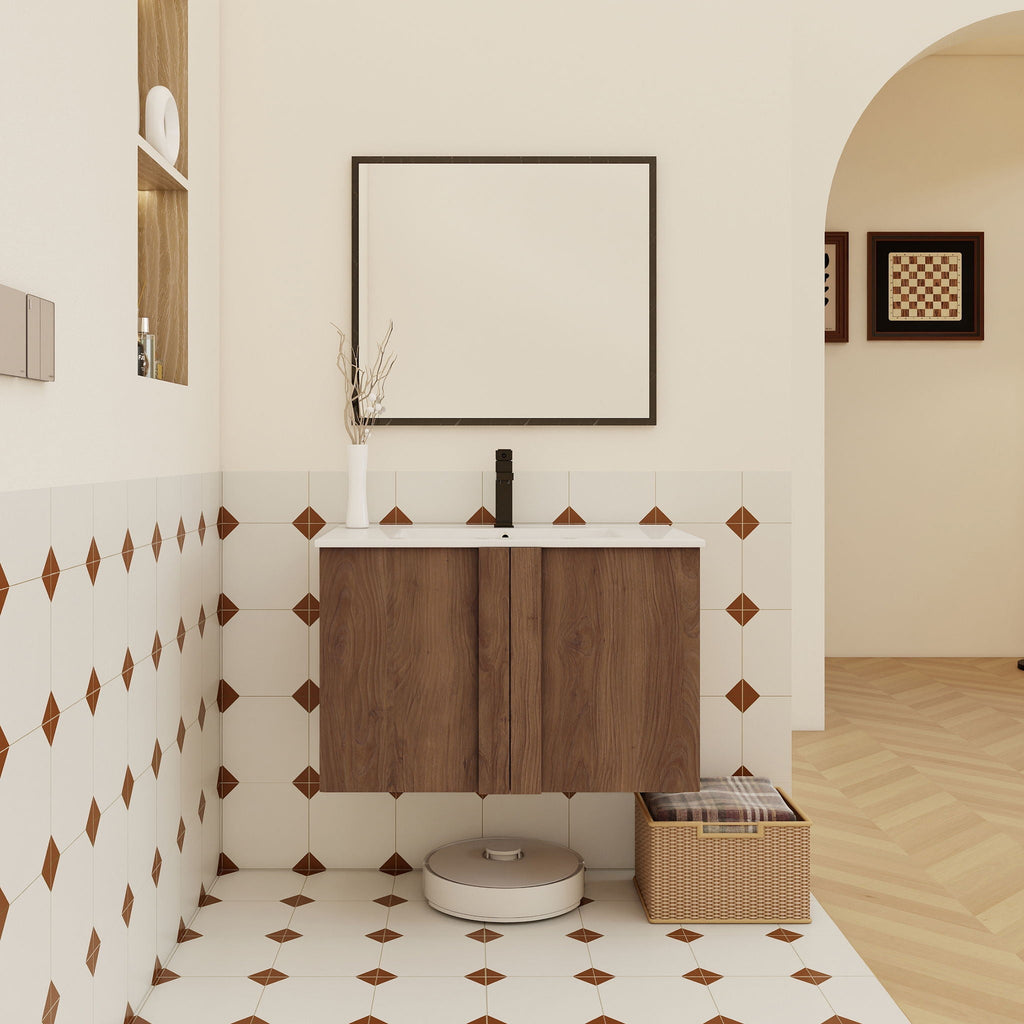Floating Bathroom Vanity With Sink Combo with Soft-Close Doors - Brown or Light Brown