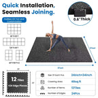 0.6 Inch Thick Interlocking Gym Floor Mats with Cushioned EVA Foam - Black White or Black+Blue