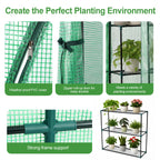 3 Tier Lean-To Portable Greenhouse with Wire Shelves - Green