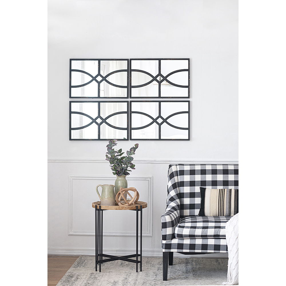 Rectangular Wooden Wall Mirror with Antique Frame, Set of 2 - Black or White