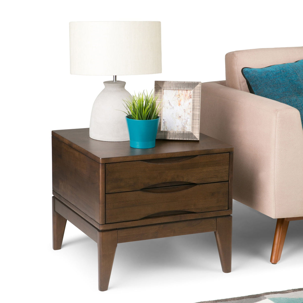 Handcrafted End Table with 2 Drawers - Light Brown, Dark Brown, or Black
