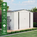 Outdoor Garden Storage Shed with Lockable Doors and Window - White / Gray