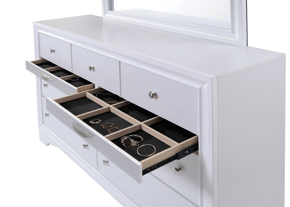 Naima Versatile Storage Dresser with Felt-Lined Jewelry Drawer – White or Black