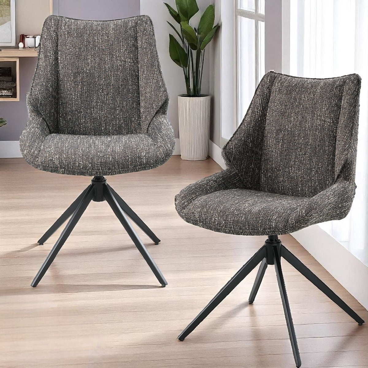 Side Chair Set with Swivel and Cushion - Brown Gray