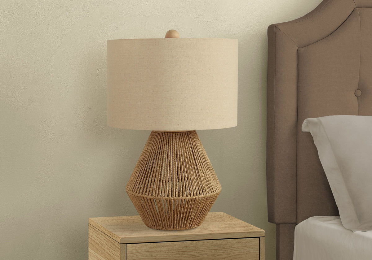 Transitional Rope Table Lamp with Beige Linen Shade - 3-Way Switch