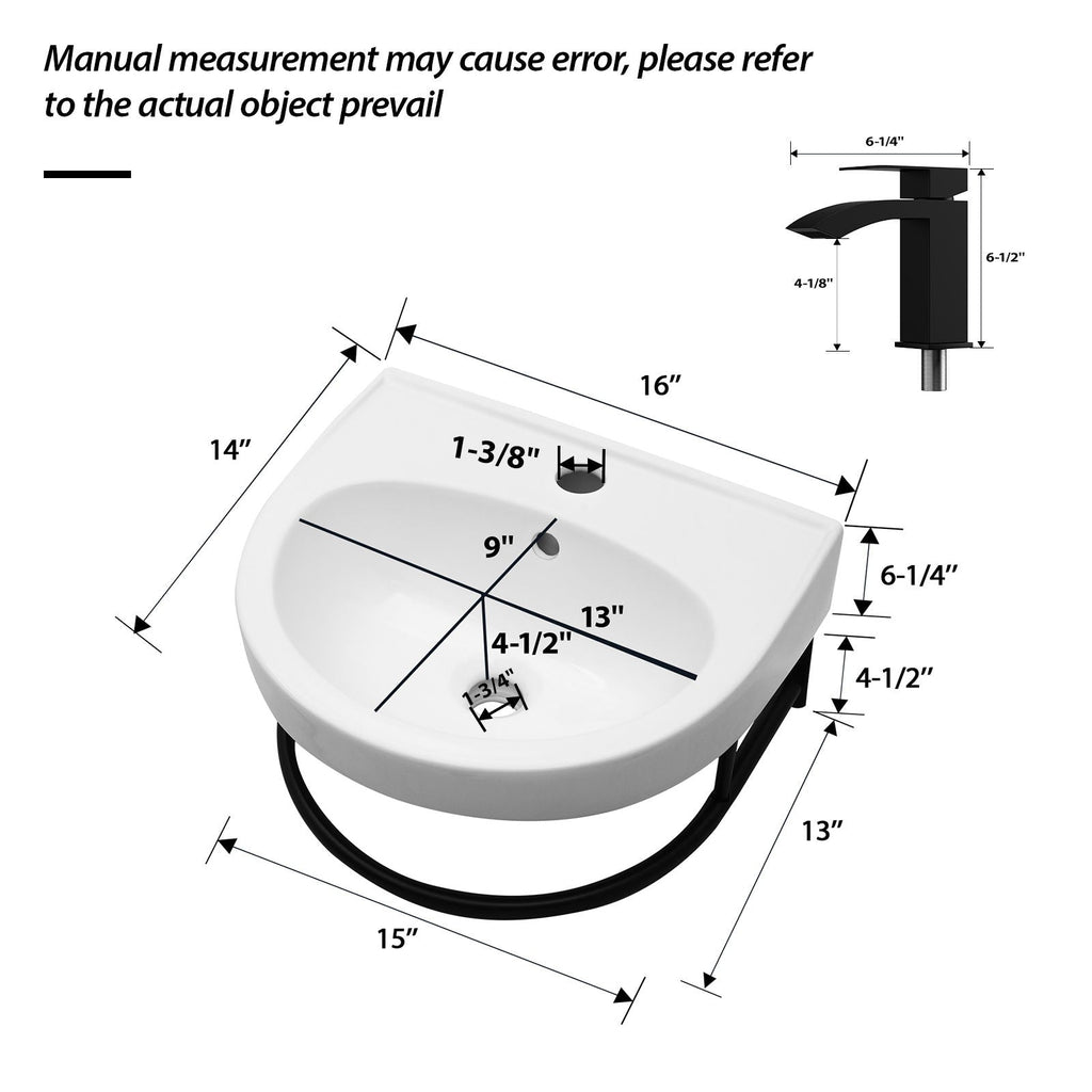 Wall Mounted Bathroom Sink with Towel Bar and Faucet - White / Black