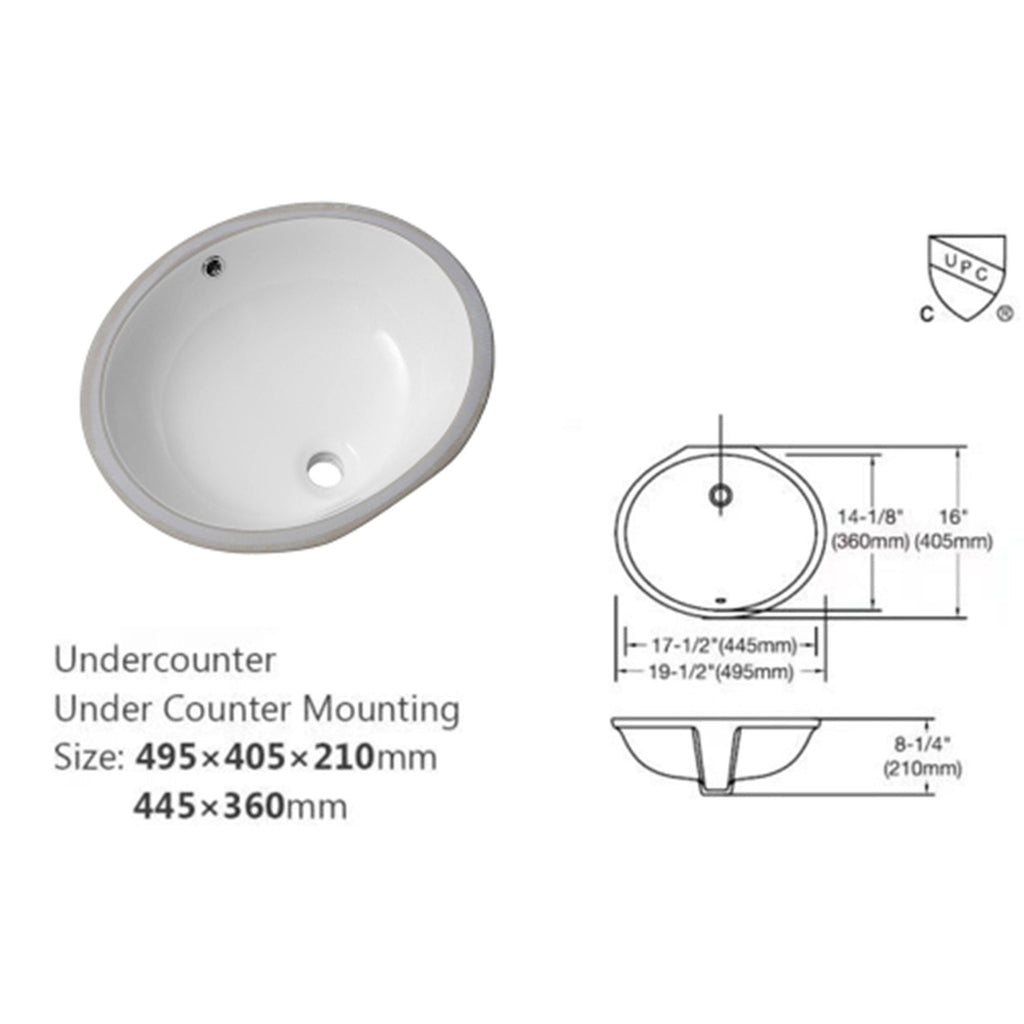Ceramic Oval Undermount Bathroom Sink with Overflow - White