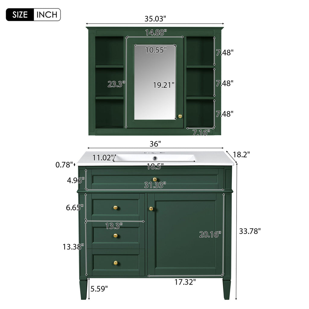 Bathroom Vanity With Mirror Cabinet and Single Sink - Soft-Closing Doors