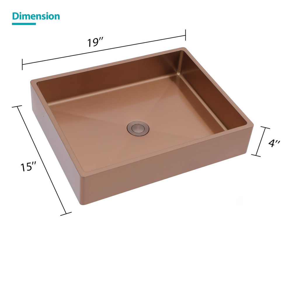 Stainless Steel Bathroom Sink with Pop Up Drain - Rose Gold 19" x 15"