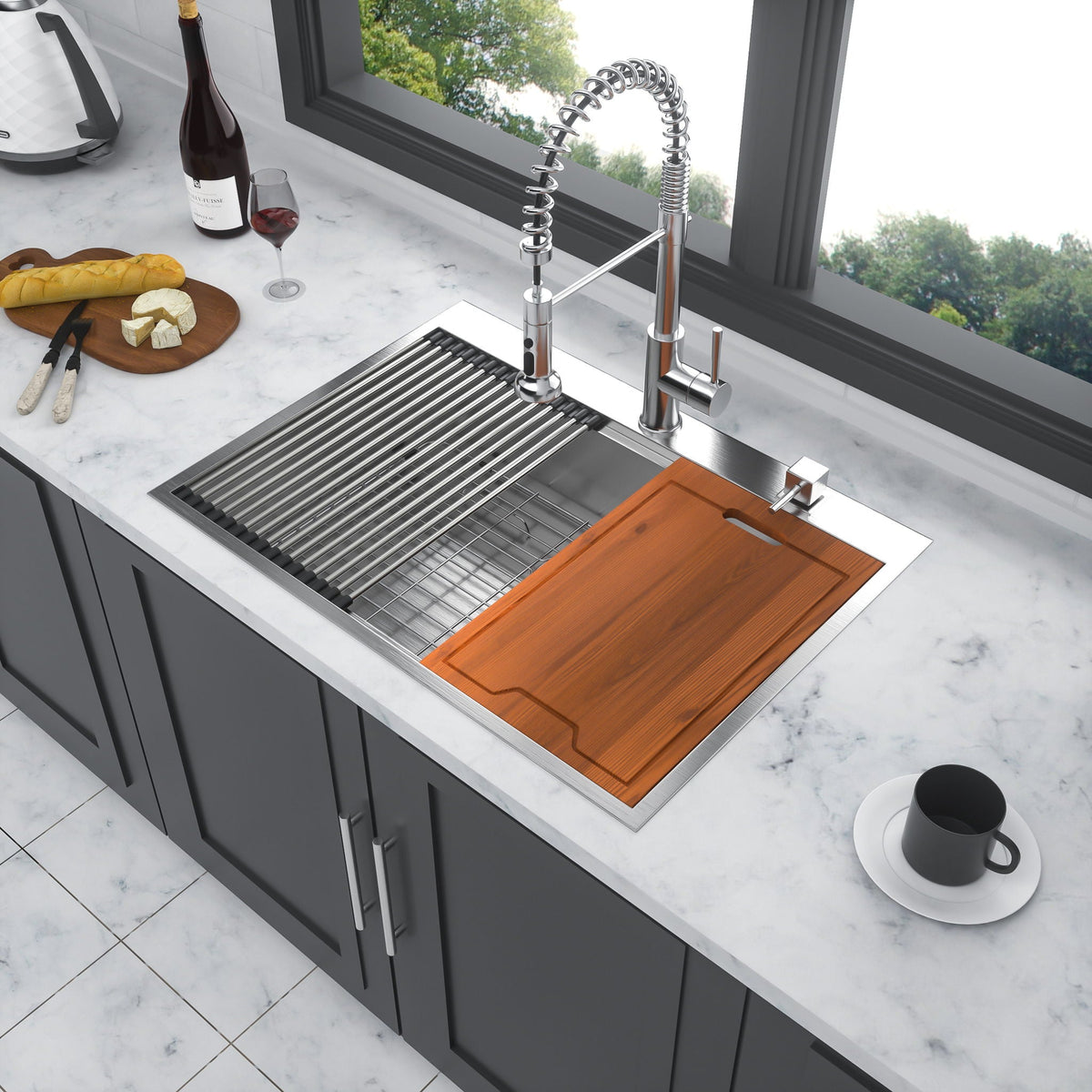 Stainless Steel Drop In Kitchen Sink with Workstation - Gray or Gold