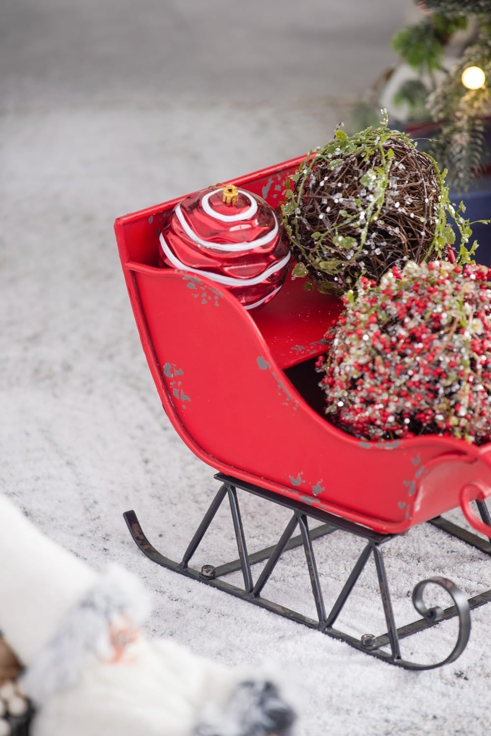 Red Iron Christmas Santa Sleigh Decoration with Durable Iron Construction