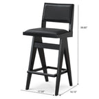 Black Bar Stools Set of 2 with Full Back Support - PU Leather