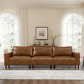 Luxury PU Leather Sofa 112" with Solid Wood Base - Brown