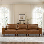 Luxury PU Leather Sofa 112" with Solid Wood Base - Brown