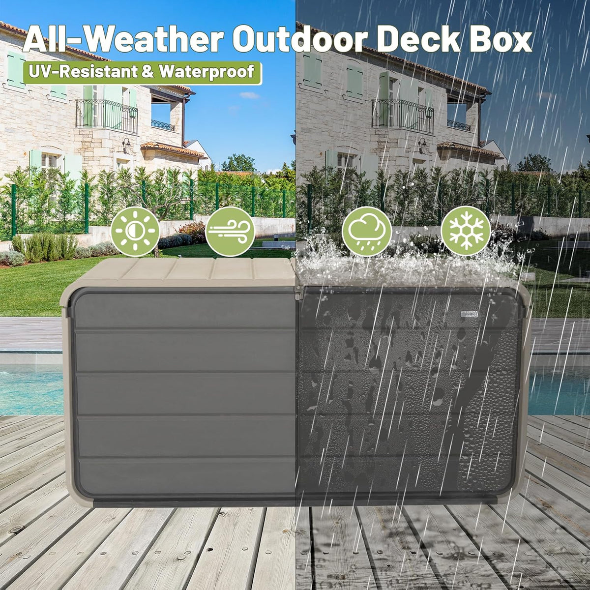 160 Gallon Heavy-Duty Resin Deck Box with Lockable Storage - Brown